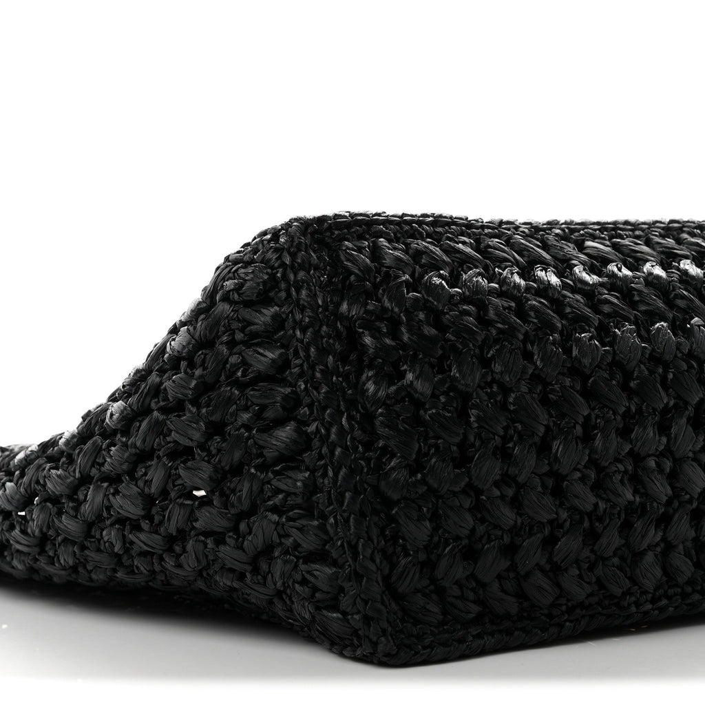 Raffia Effect Calfskin Coco Beach Shopping Tote Black