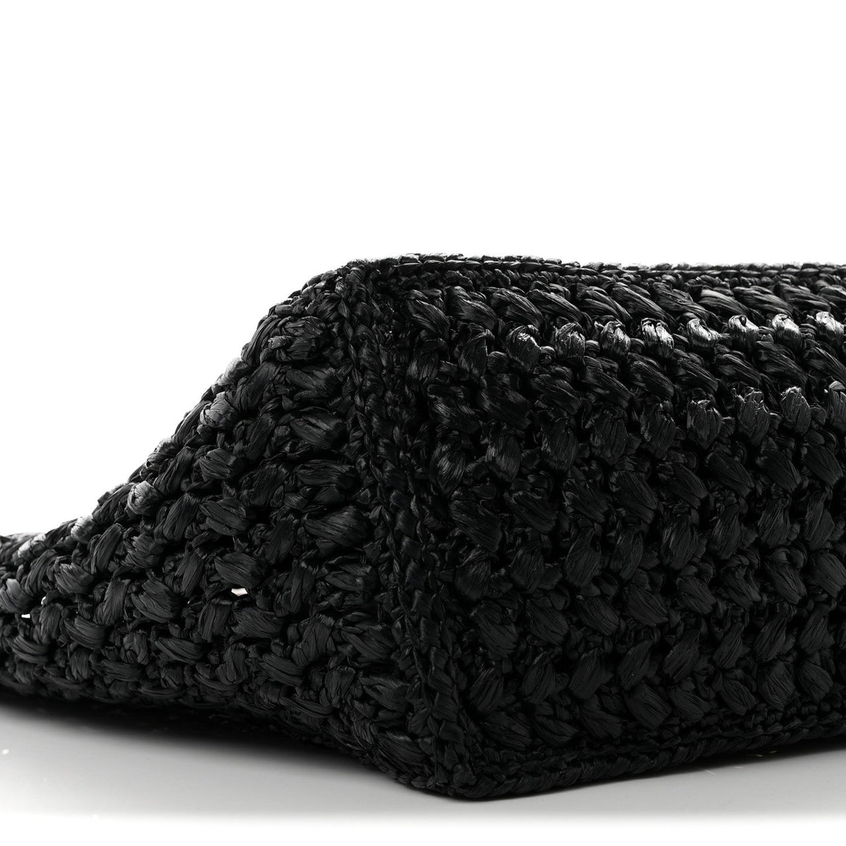 Raffia Effect Calfskin Coco Beach Shopping Tote Black