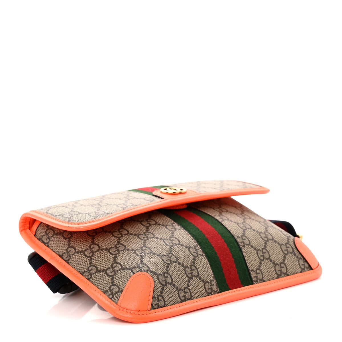 GG Supreme Monogram Web Small Ophidia Belt Bag Beige Ebony Orange Fluo