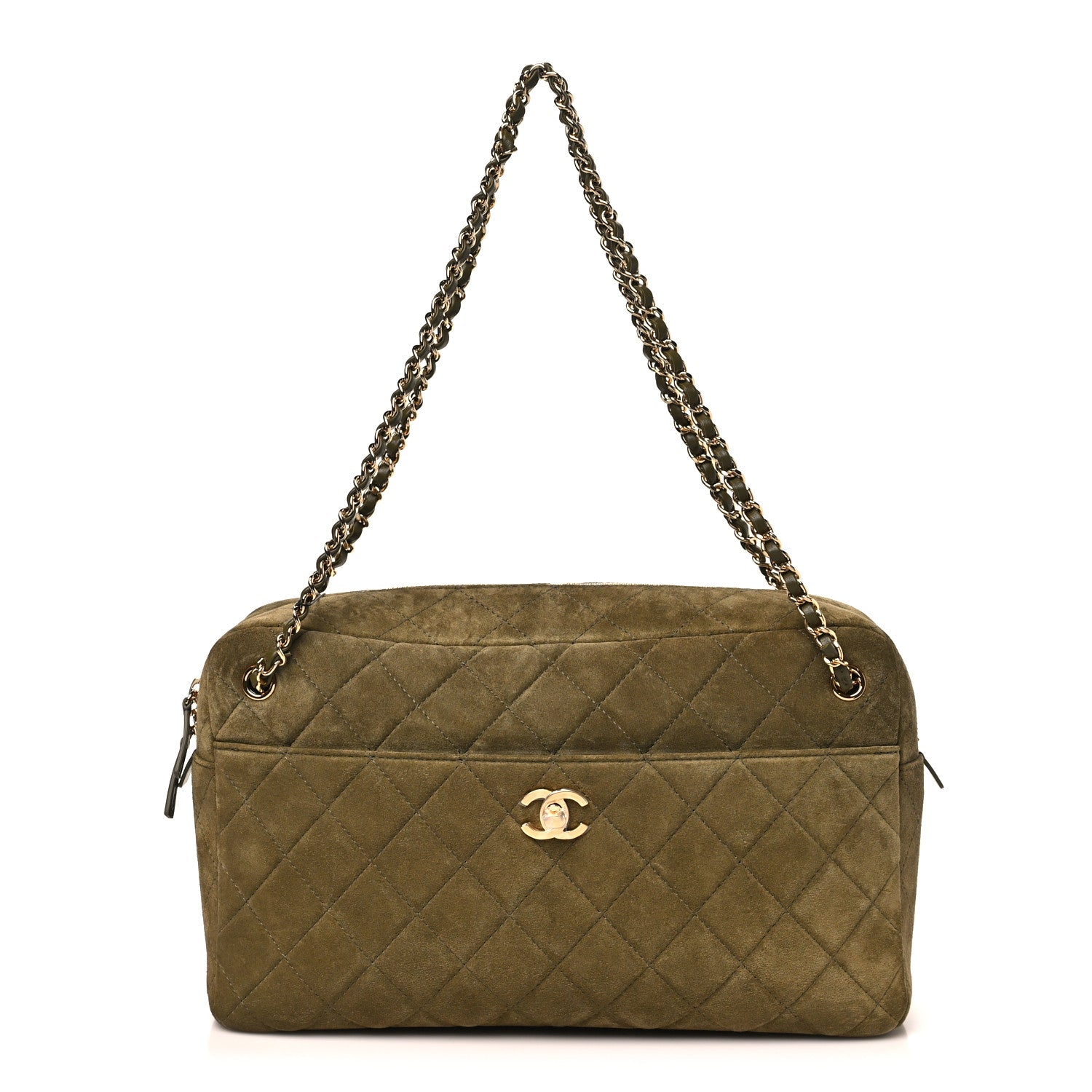 Suede Calfskin Quilted Camerissimo Camera Case Dark Khaki