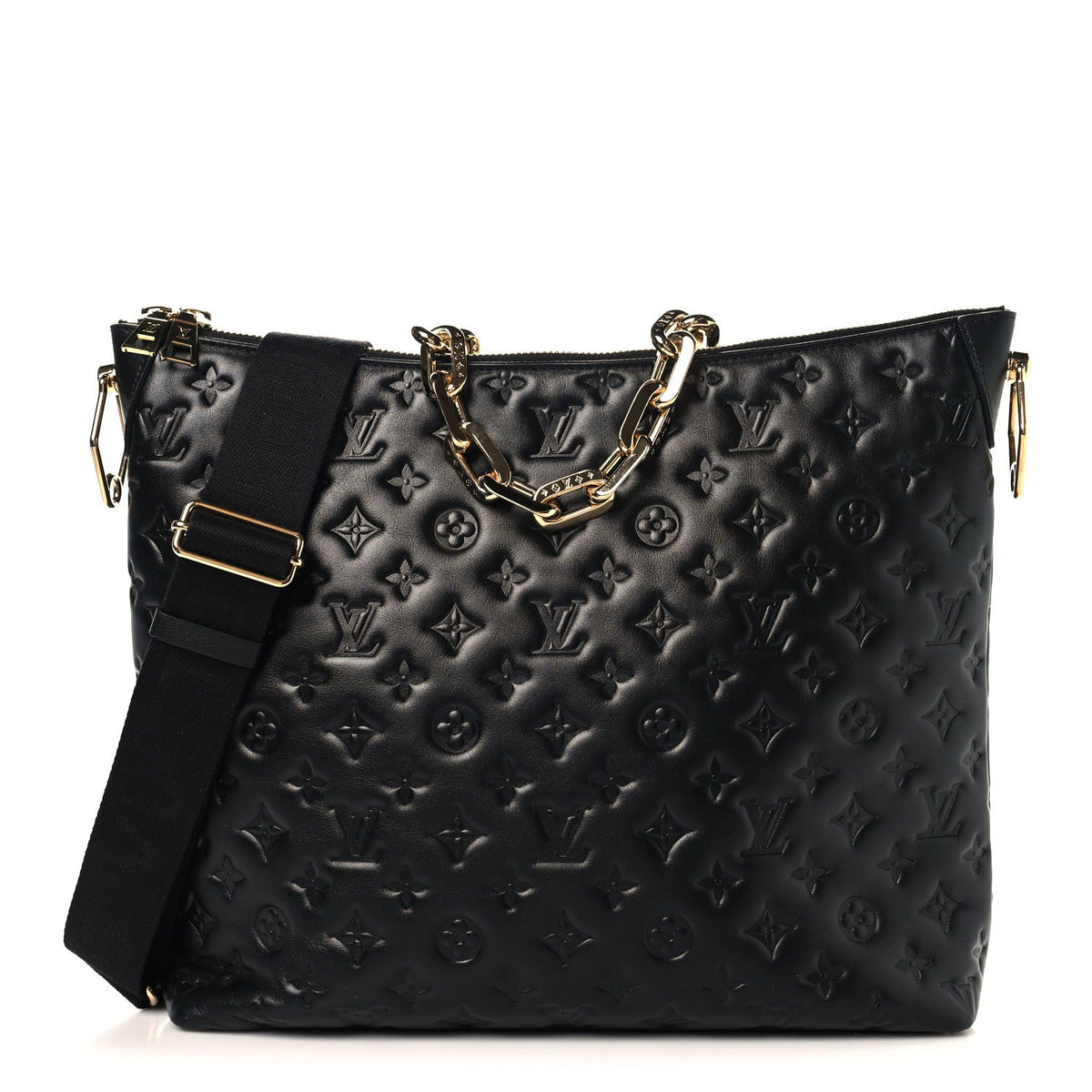 Lambskin Embossed Monogram Coussin Hobo MM Black