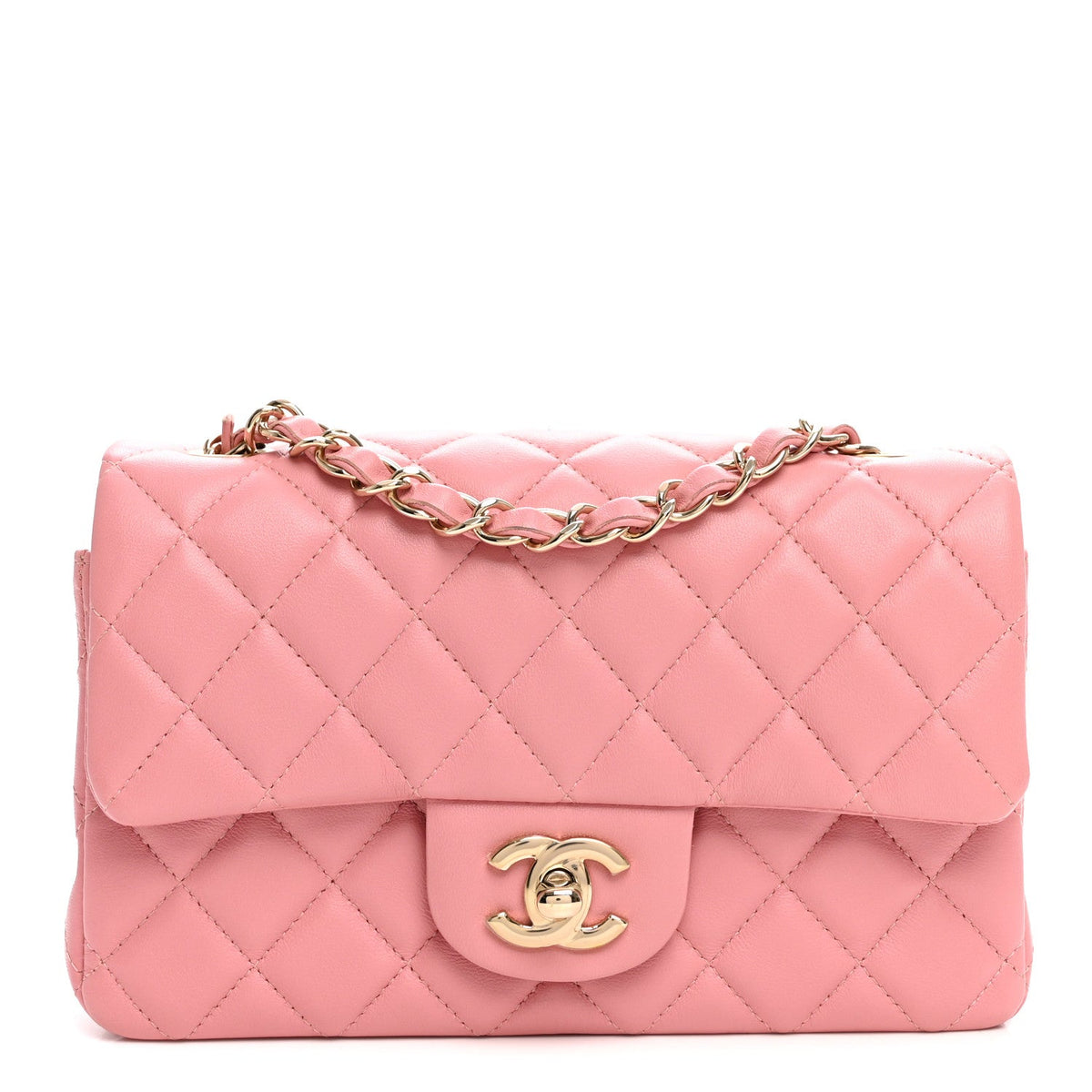 Lambskin Quilted Mini Rectangular Flap Pink