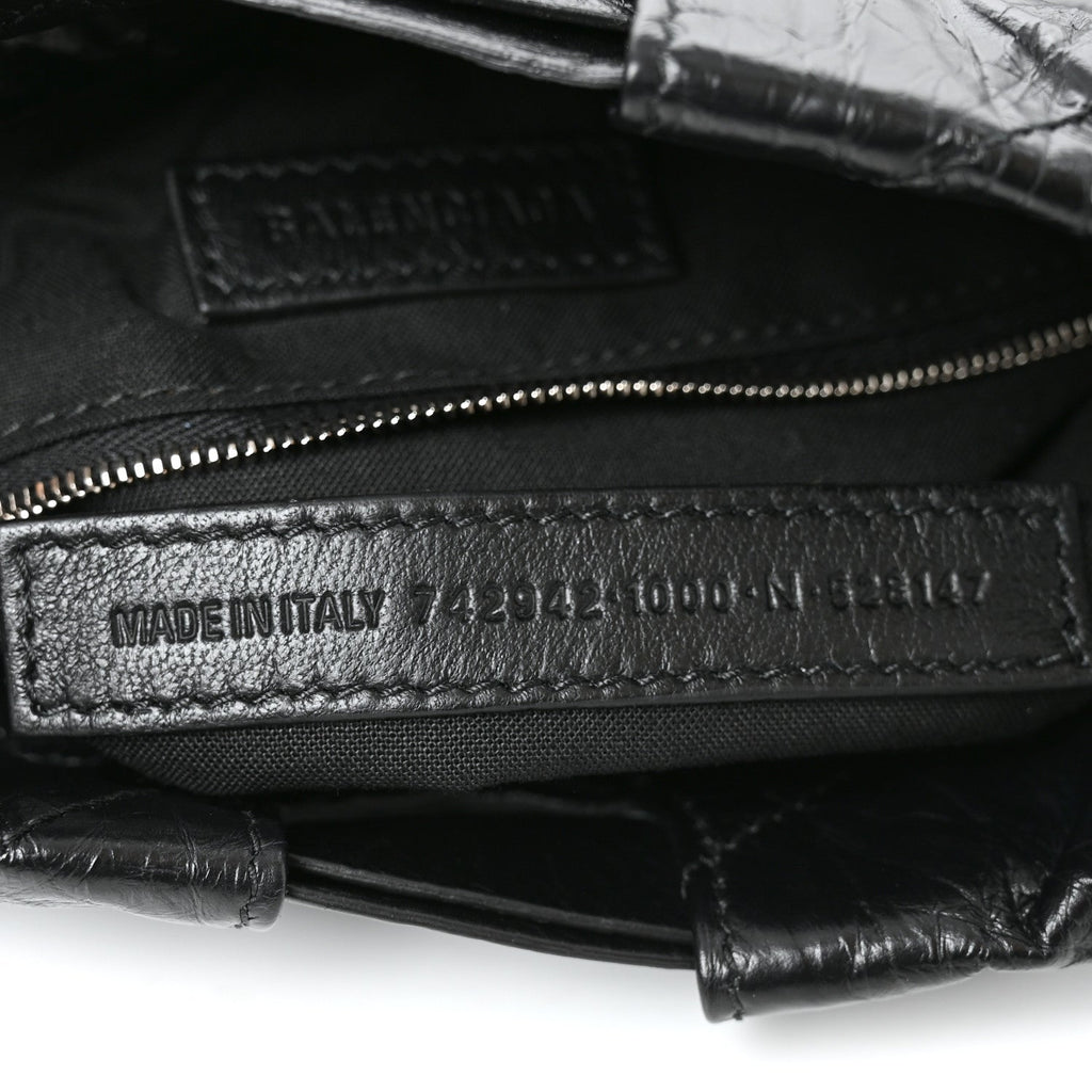Crushed Calfskin Quilted Crush Small Tote Bag Black