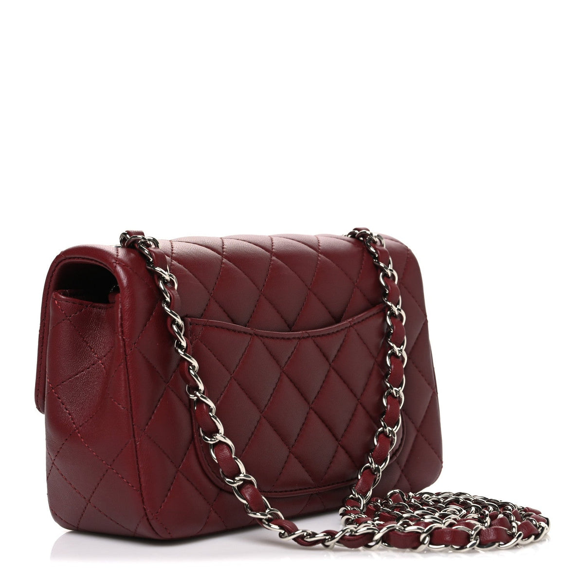 Lambskin Quilted Mini Rectangular Flap Burgundy