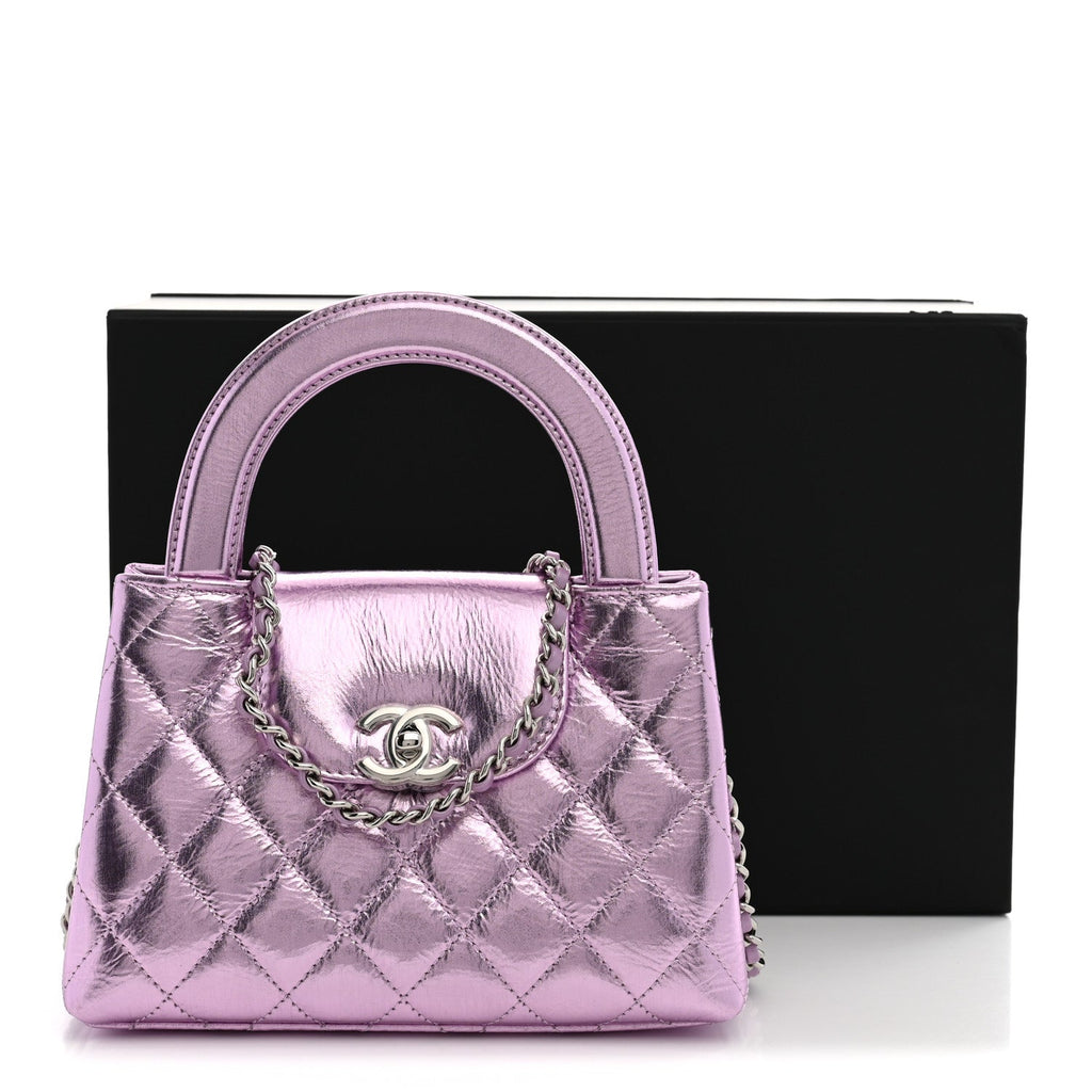 Metallic Aged Calfskin Quilted Nano Kelly Shopper Pink