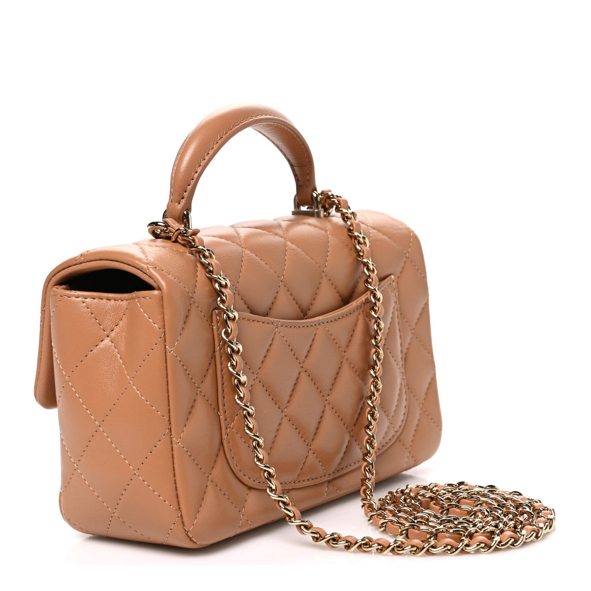 Lambskin Quilted Mini Top Handle Rectangular Flap Dark Beige