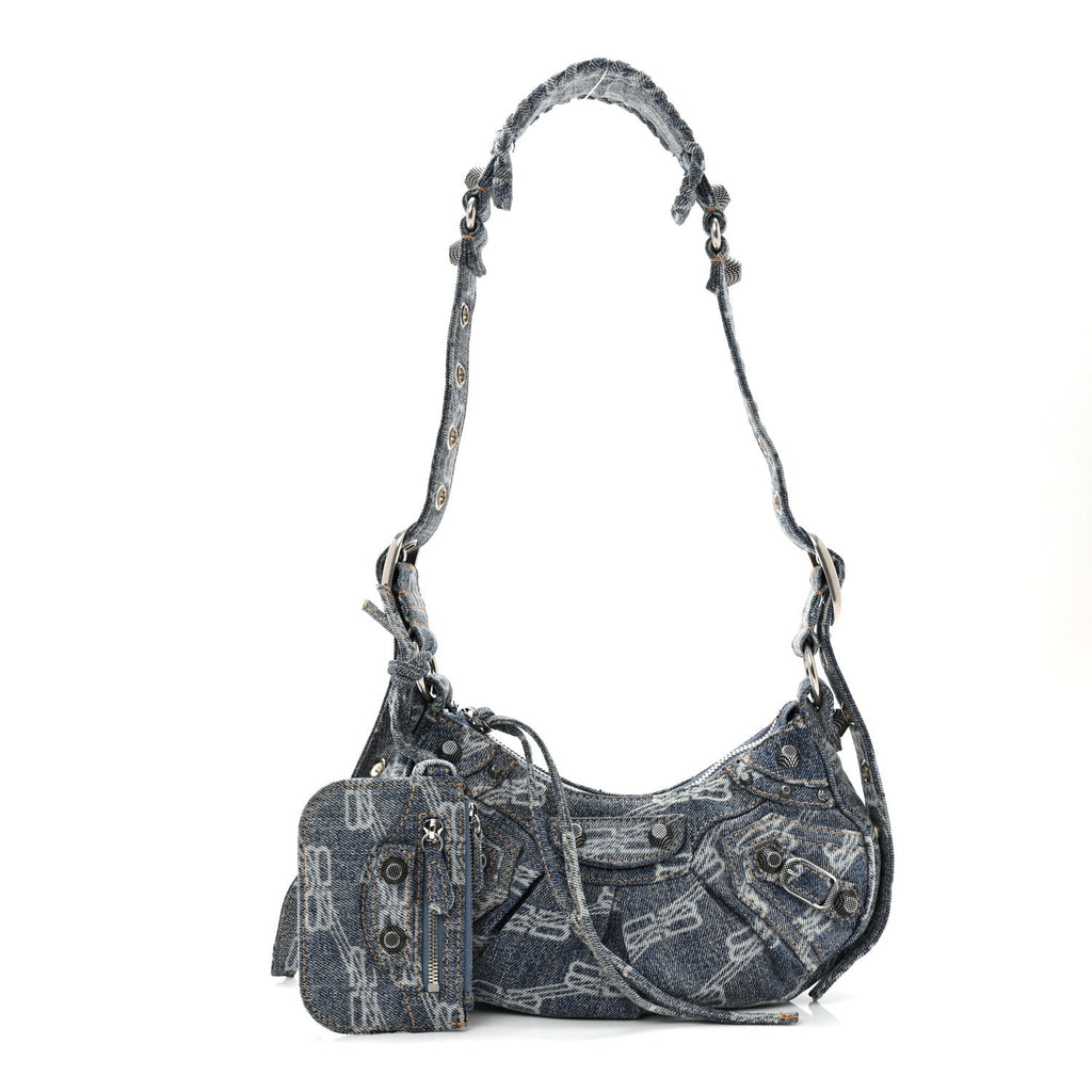 Denim BB Monogram Le Cagole Shoulder Bag XS Blue