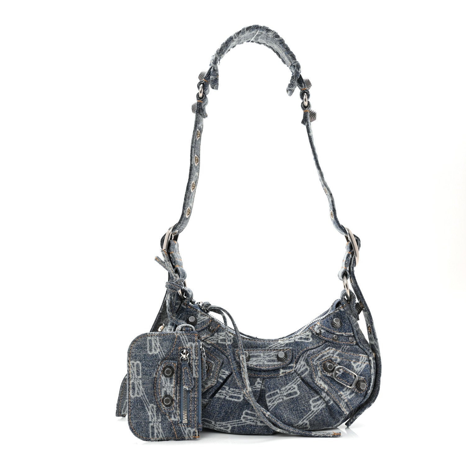 Denim BB Monogram Le Cagole Shoulder Bag XS Blue