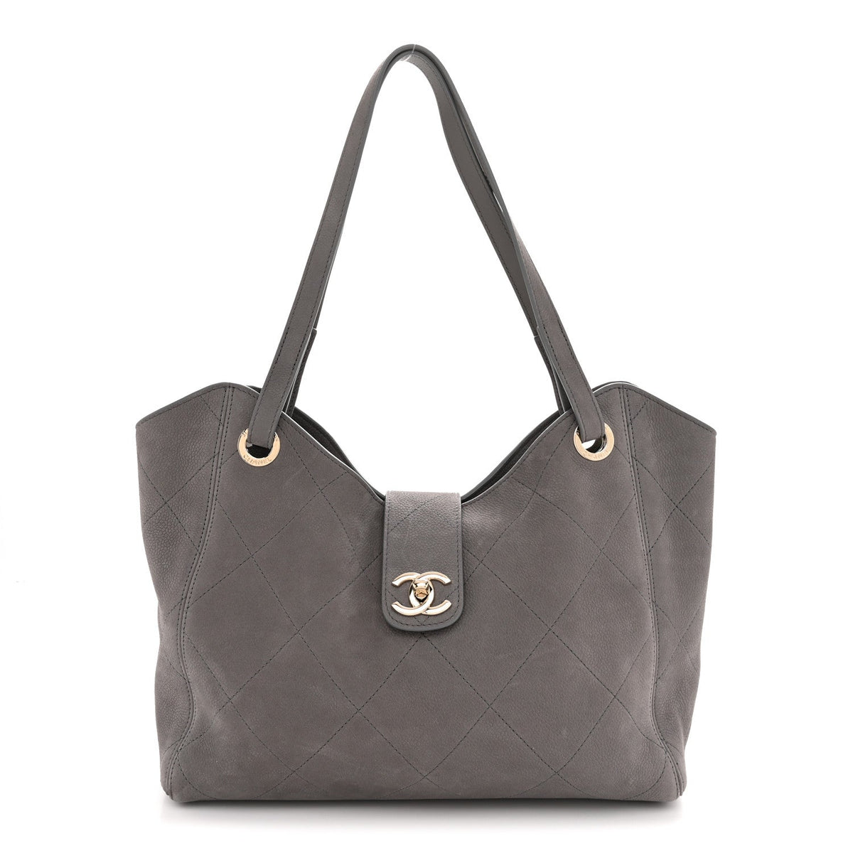 Grained Nubuck Caviar Quilted Large Shopping Bag Grey