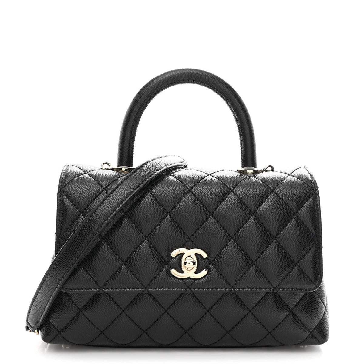 Caviar Quilted Mini Coco Handle Flap Black