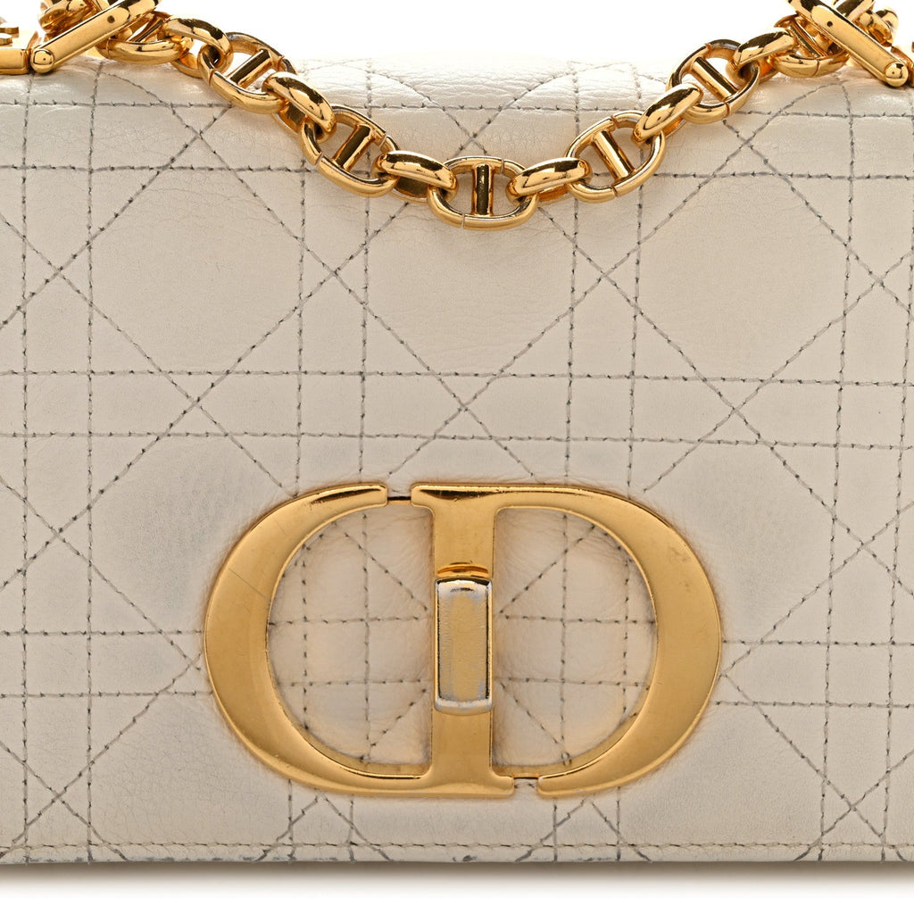 Calfskin Cannage Small Caro Bag Ivory