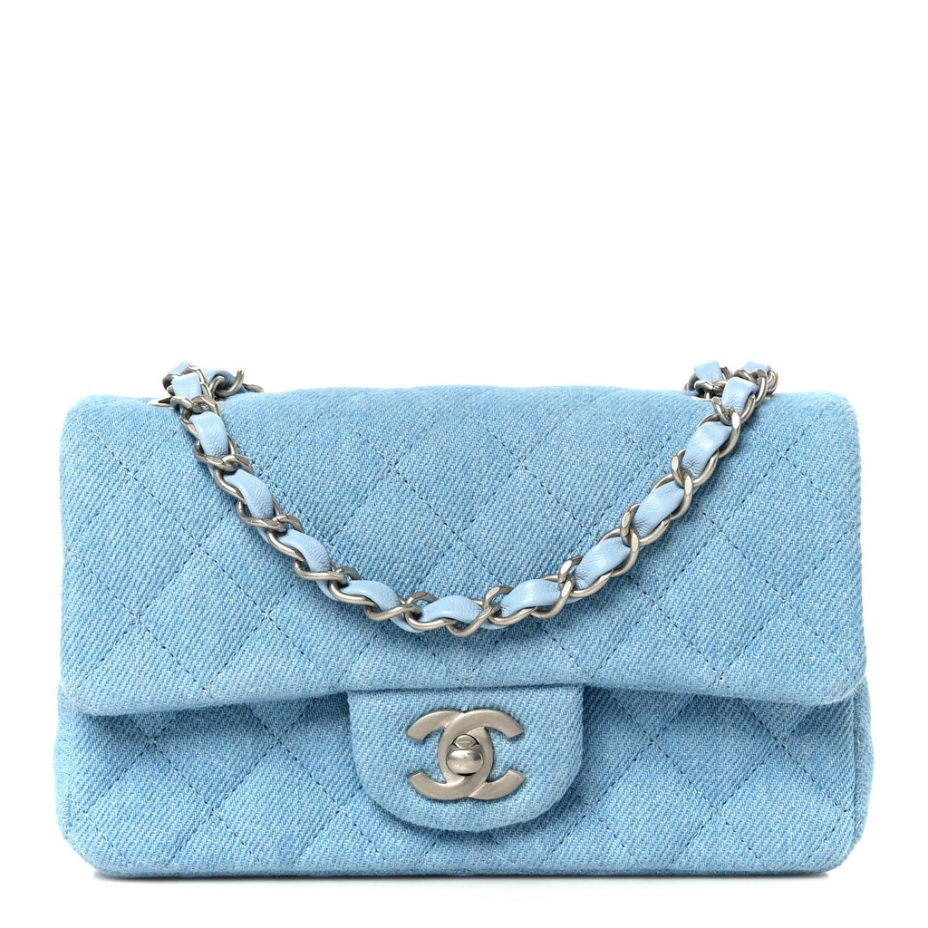Denim Quilted Mini Rectangular Flap Blue