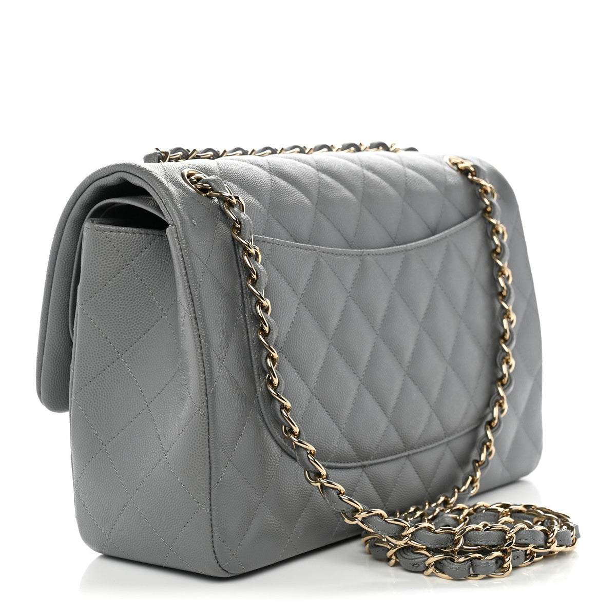 Caviar Quilted Jumbo Double Flap Grey
