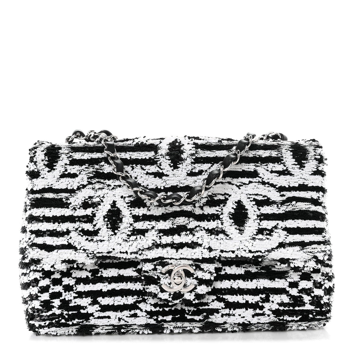 Sequin CC Medium Flap Black White