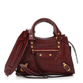 Semi Shiny Calfskin Crocodile Embossed Neo Classic Gold Hardware Mini City Dark Red