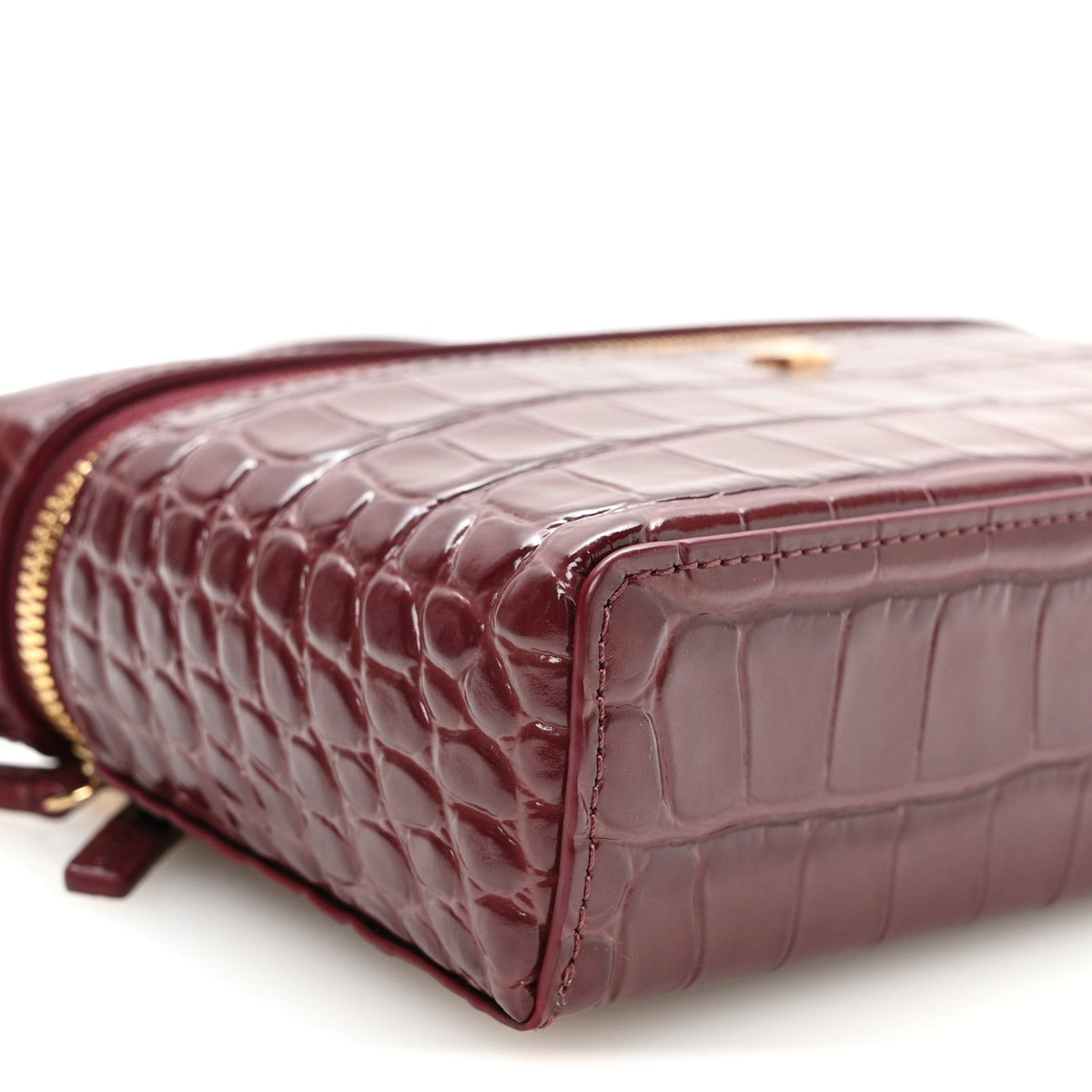 Calfskin Crocodile Embossed Exoticoco Large Supple Trapeze Vanity With Chain Dark Burgundy
