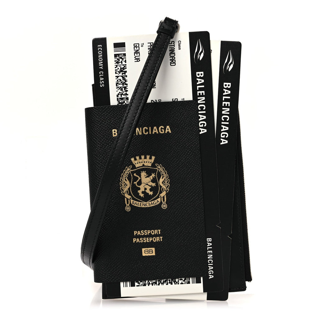 Textured Calfskin Passport Phone Holder Black