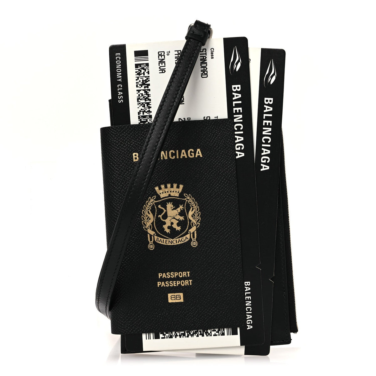 Textured Calfskin Passport Phone Holder Black