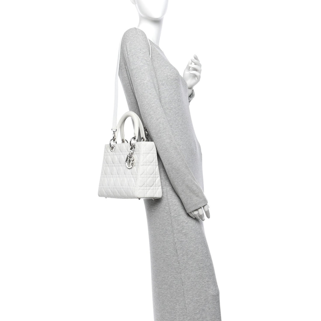 Lambskin Cannage Medium Lady Dior White