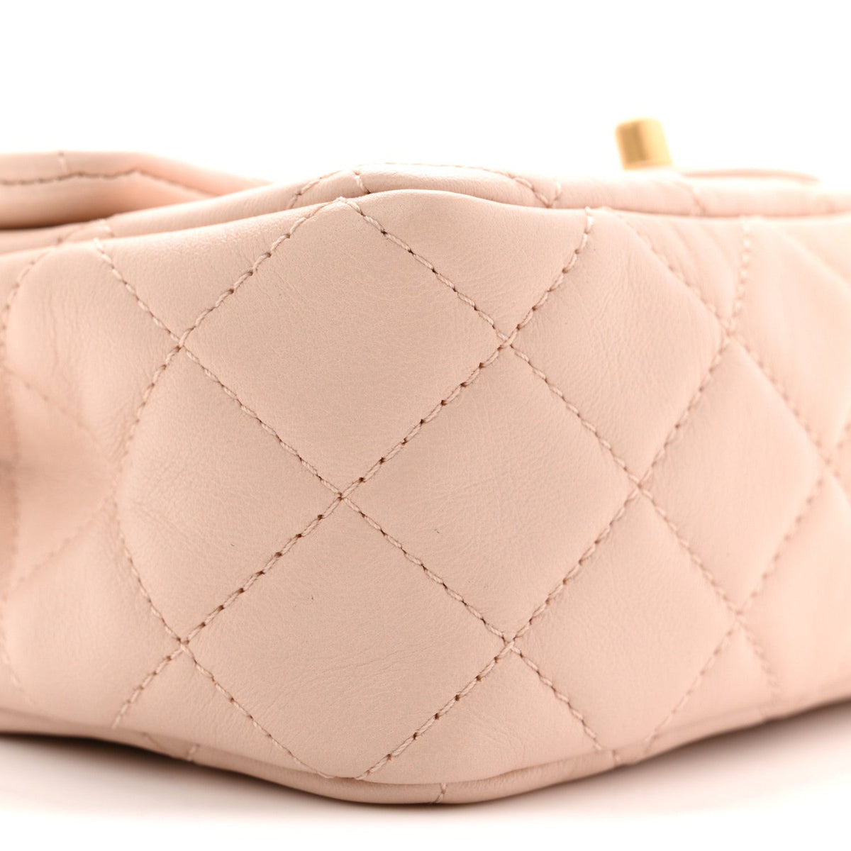 Lambskin Quilted Mini Rectangular Pearl Crush Flap Light Beige
