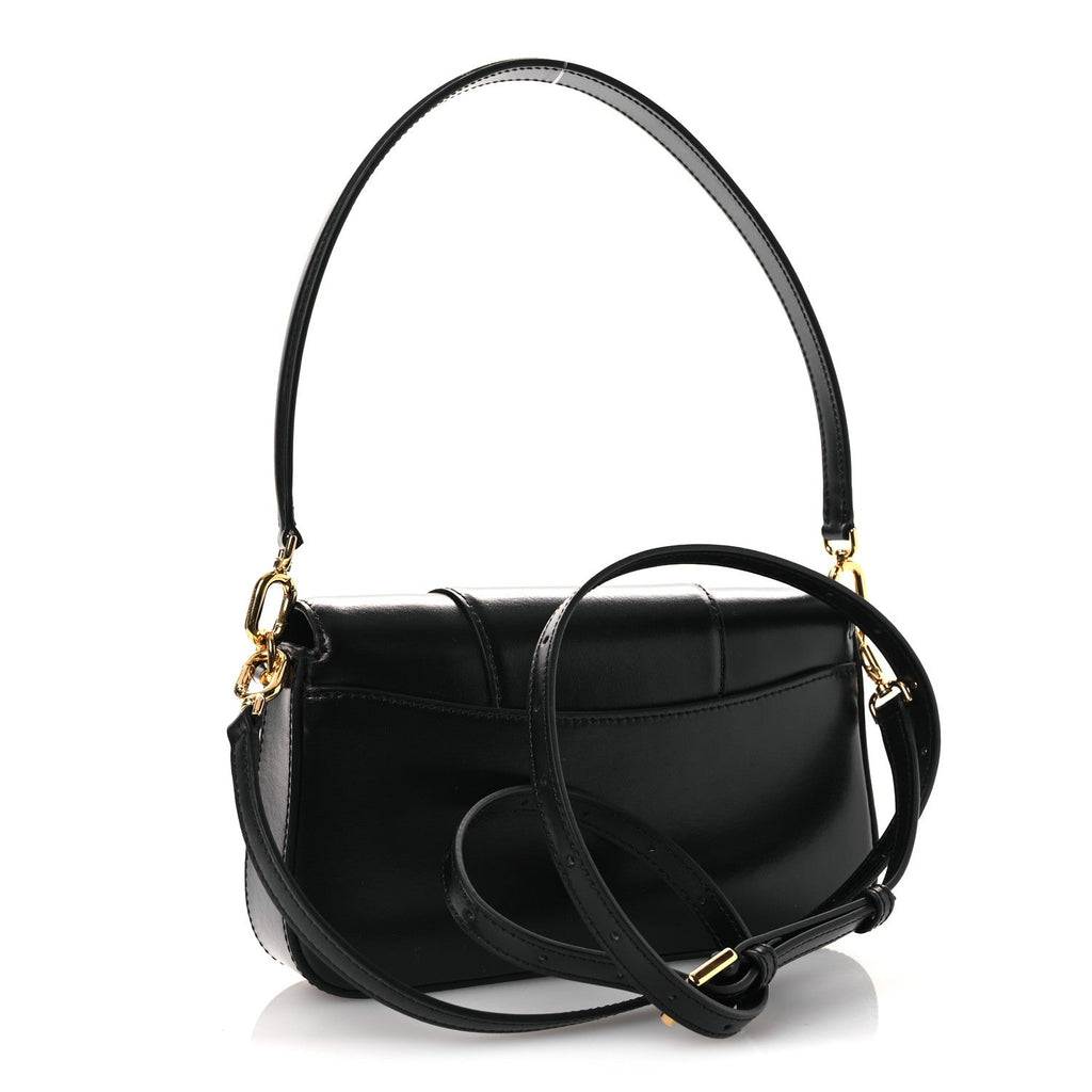 Natural Smooth Calfskin Small Hourglass Sling Bag Black