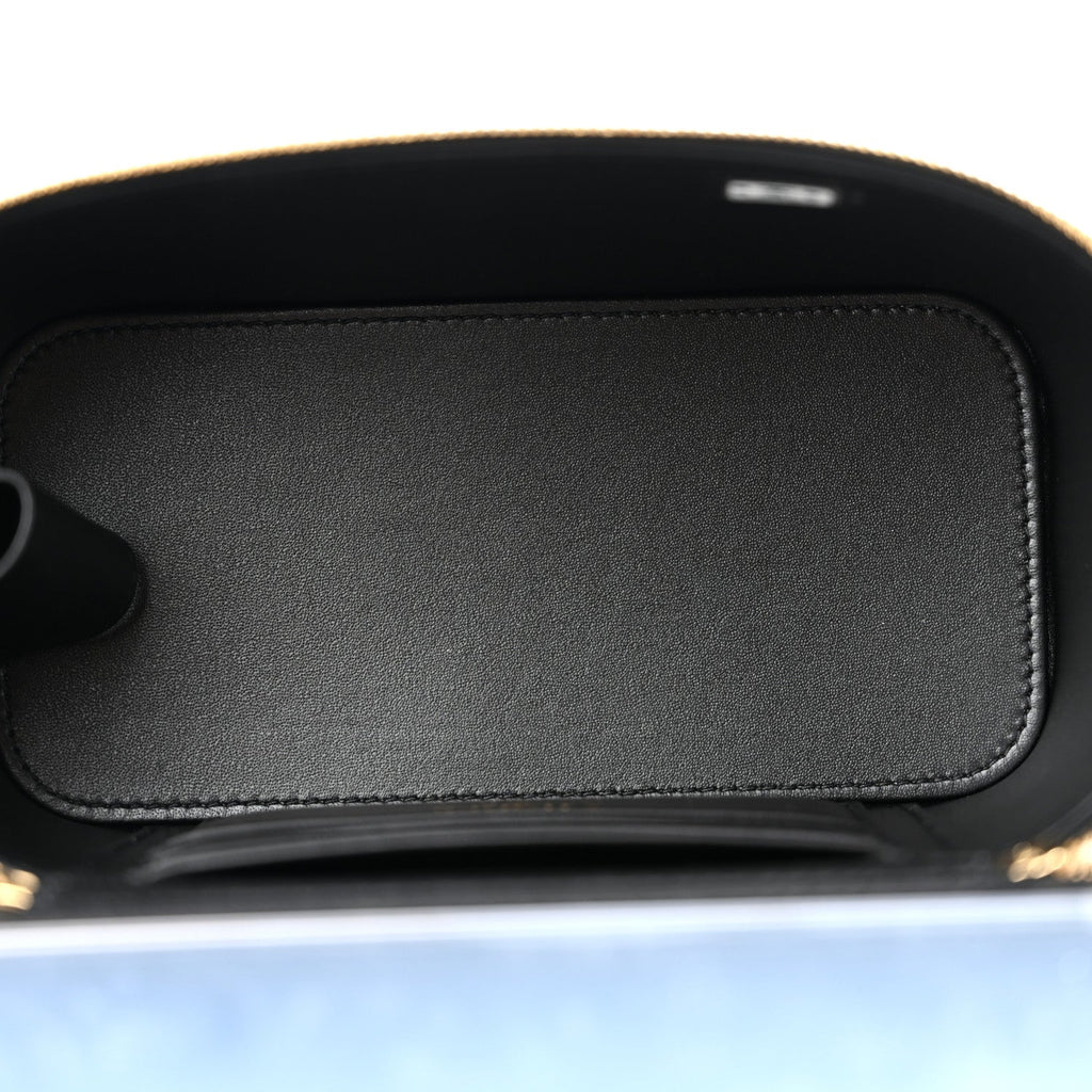 Calfskin Crocodile Embossed Crococo Small Top Handle Vanity Case With Chain Black