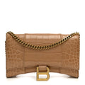 Shiny Calfskin Crocodile Embossed Hourglass Chain Bag Nude Beige