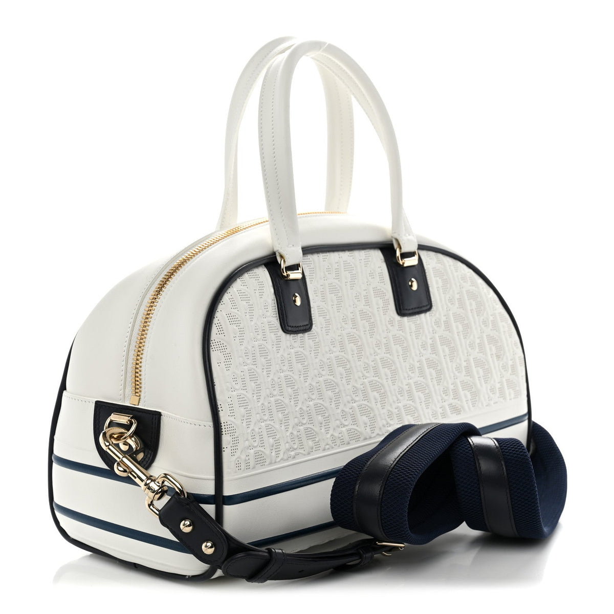 Perforated Calfskin Medium Dior Vibe Classic Bowling Bag White