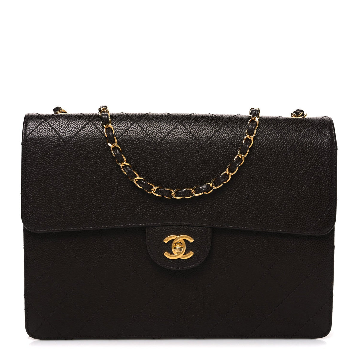 Caviar Stitch Jumbo Single Flap Brown