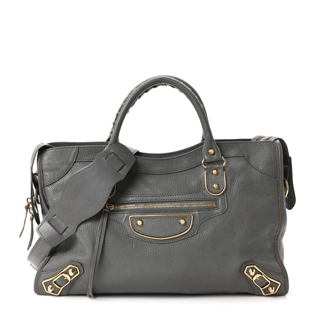 Chevre Gold Metallic Edge Hardware City Gris Acier