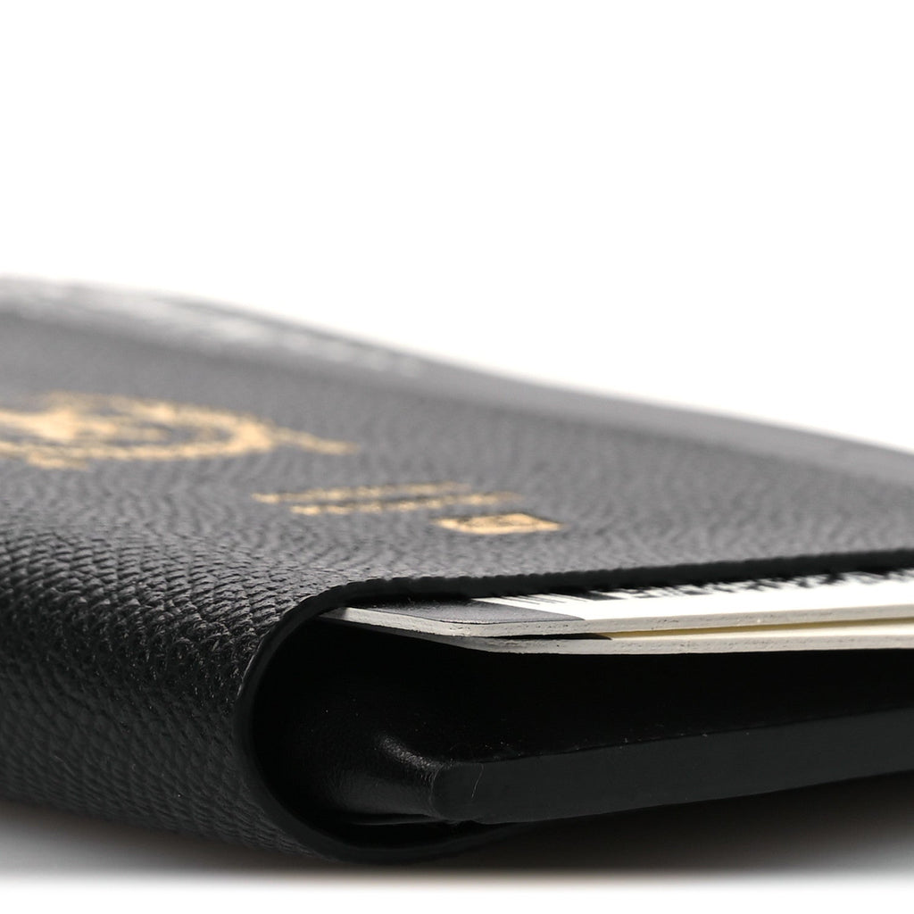 Textured Calfskin Passport Phone Holder Black