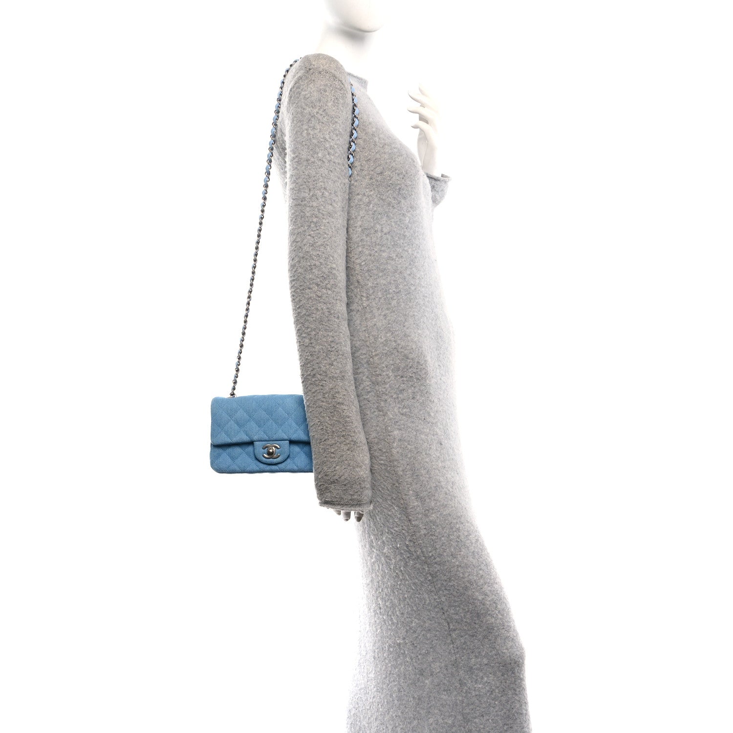 Denim Quilted Mini Rectangular Flap Blue