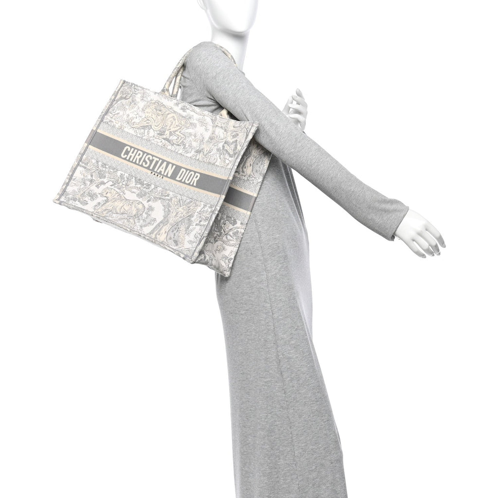 Canvas Embroidered Large Dioriviera Toile De Jouy Book Tote Gray