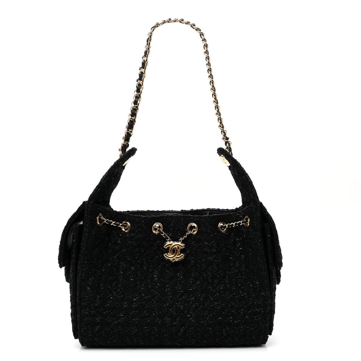 Tweed Quilted Small Chanel 25 Handbag Black
