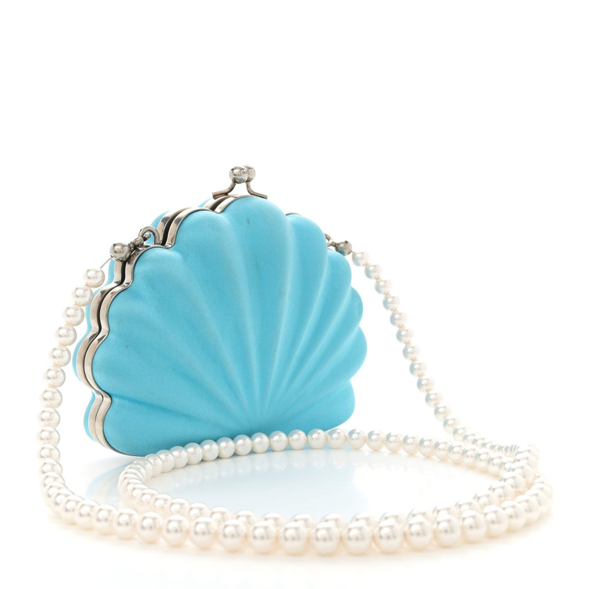 Satin Pearl Shell Clutch Bag Turquoise