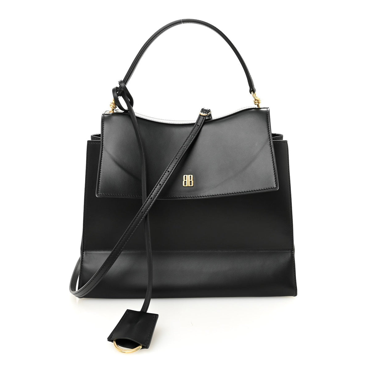 Natural Smooth Calfskin Medium Nano Top Handle Handbag Black