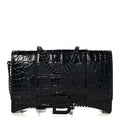 Shiny Calfskin Monochrome Crocodile Embossed Hourglass Chain Bag Black