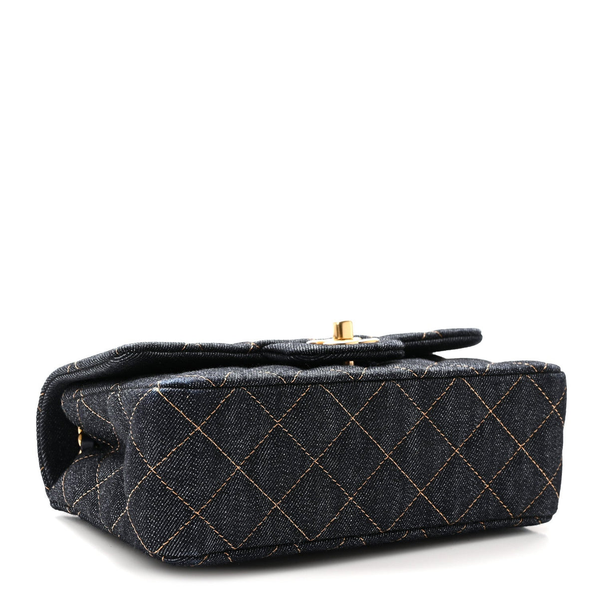 Denim Quilted Mini Rectangular Flap Dark Blue Orange
