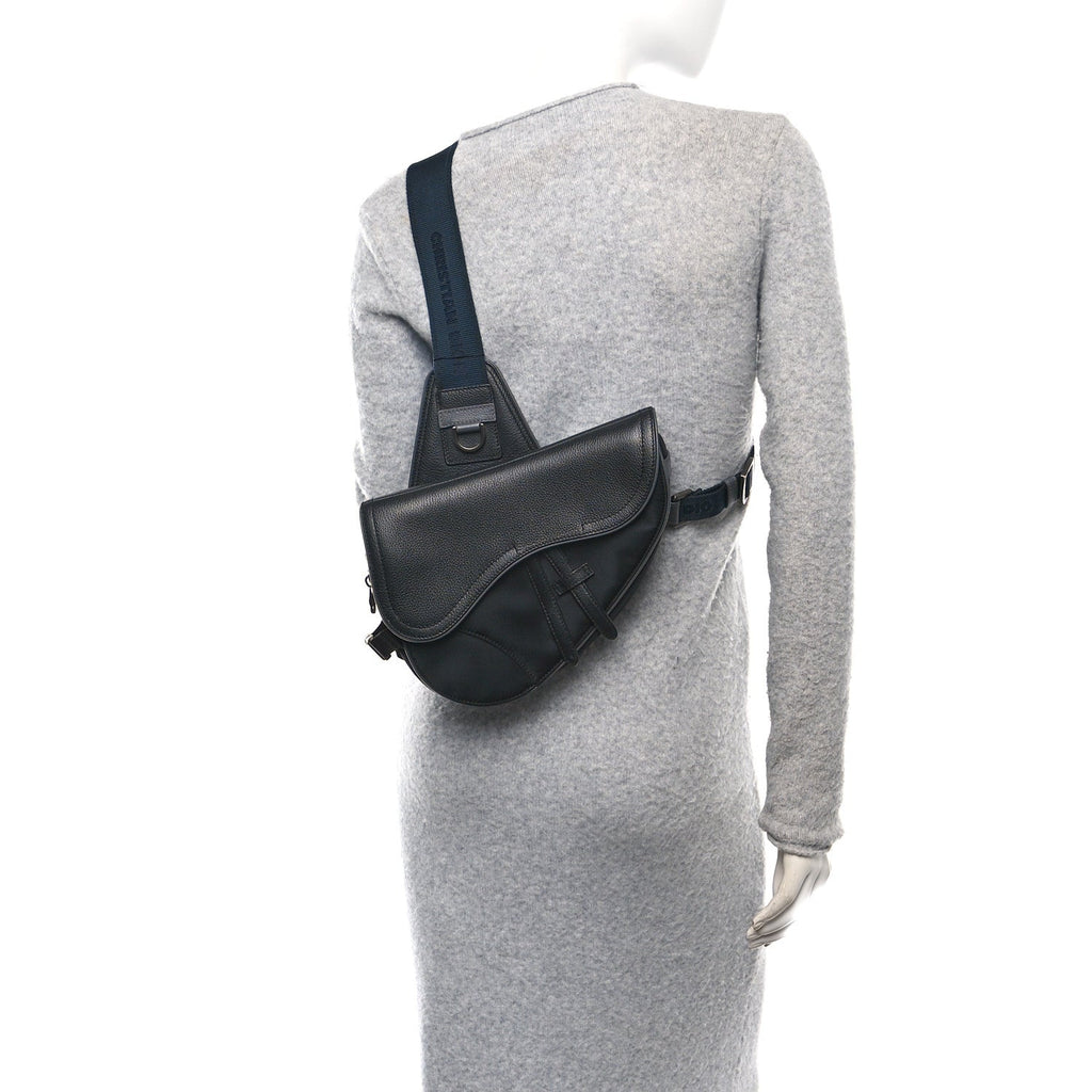 X SACAI Grained Calfskin Technical Fabric Mens Saddle Bag Black
