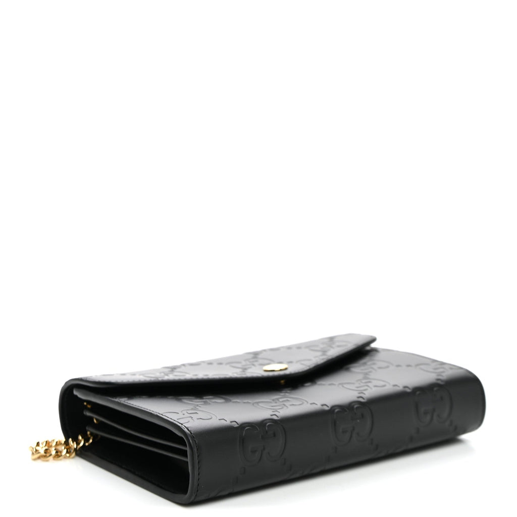 Calfskin GG Debossed Chain Wallet Black