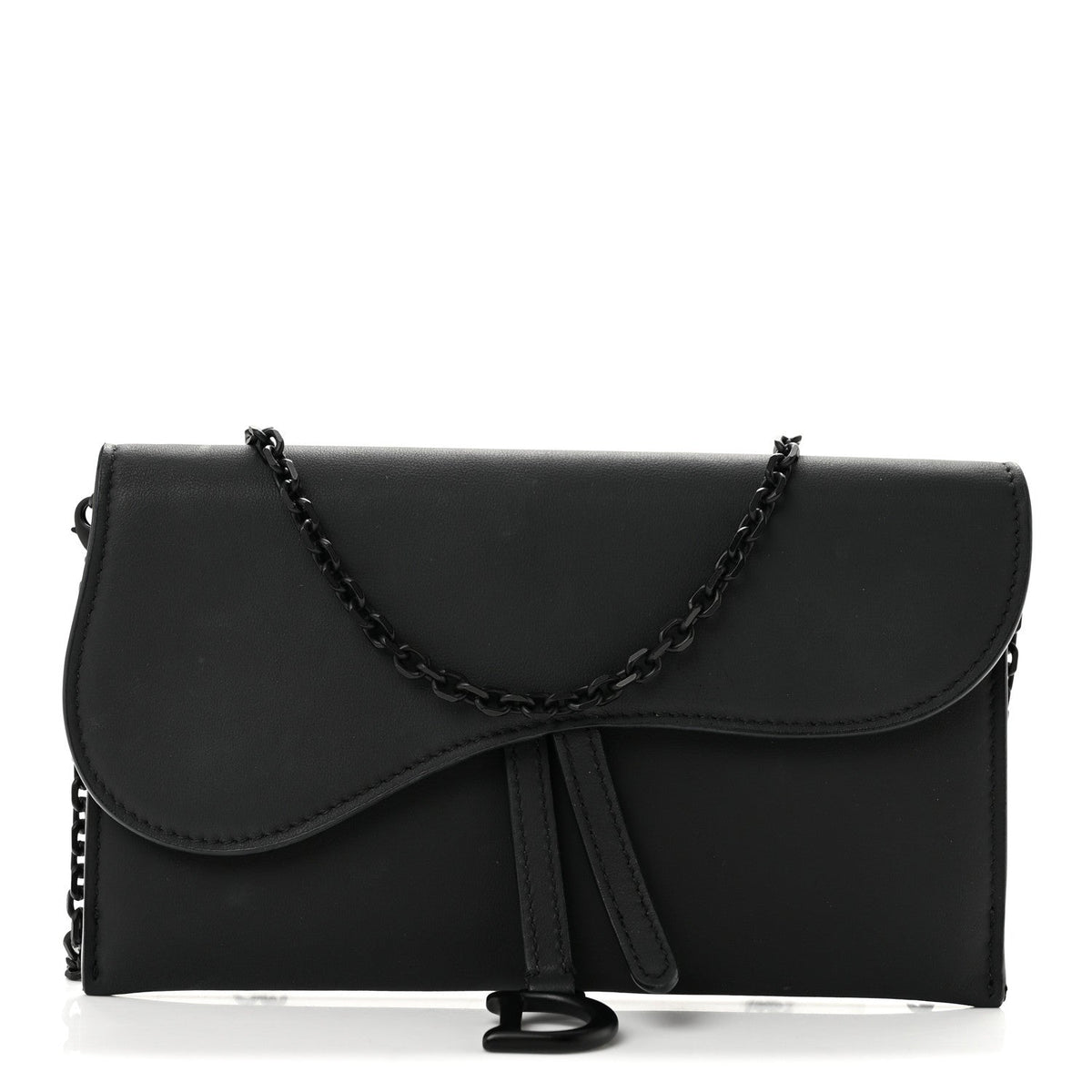 Ultra Matte Calfskin Saddle Chain Wallet Pouch Black