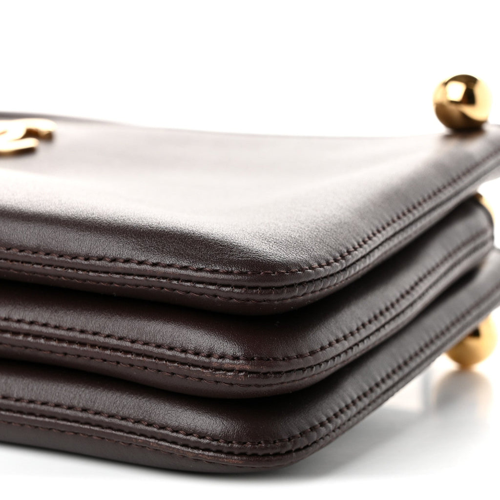 Calfskin Chick Studs Clutch Dark Brown
