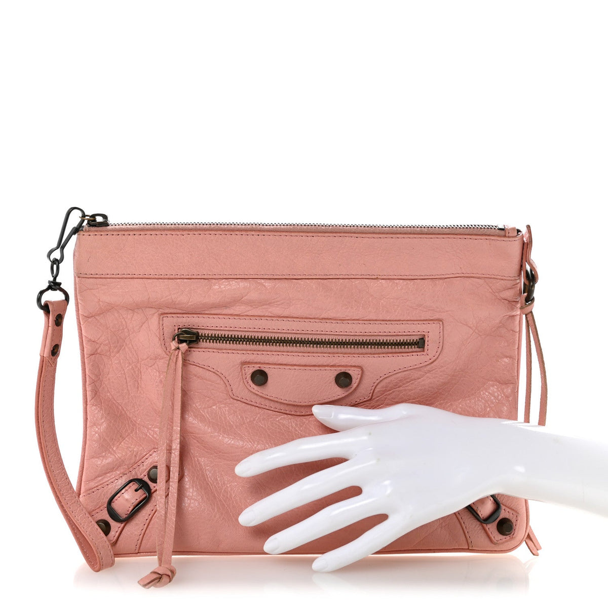 Agneau Classic Hardware Flat Handle Clutch Rose Peche
