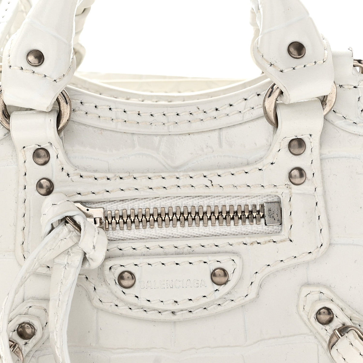 Extra Supple Calfskin Crocodile Embossed Neo Classic Silver Hardware Super Nano City Crossbody  White