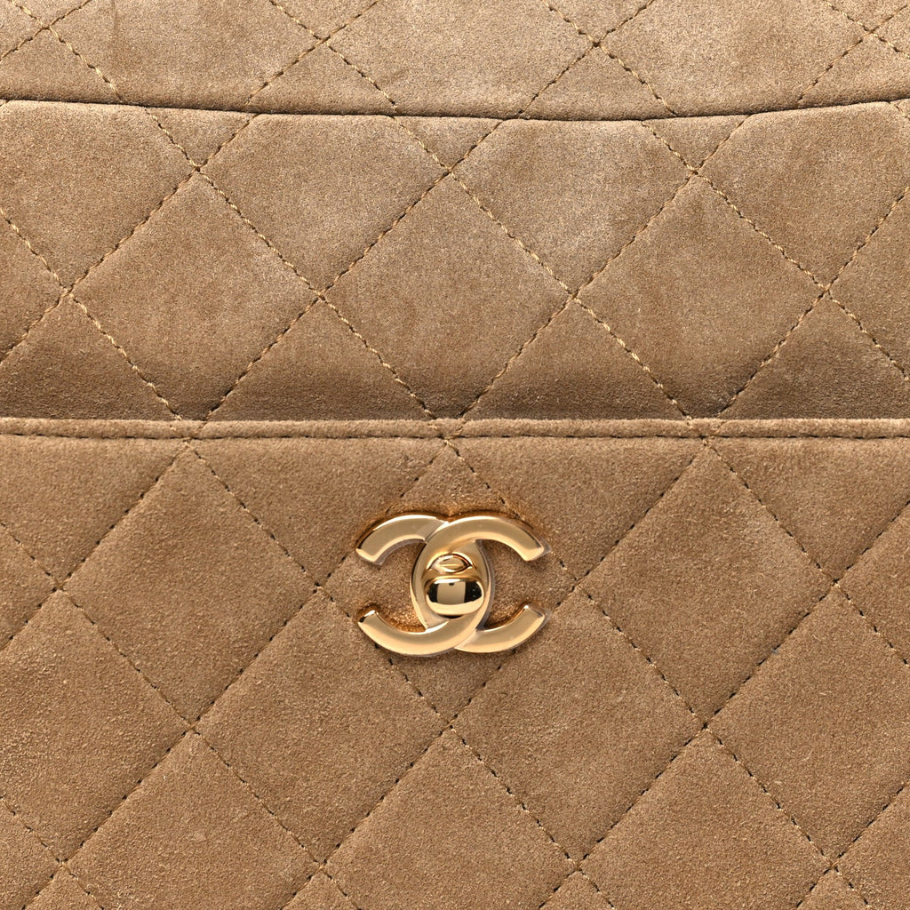 Suede Calfskin Quilted Camerissimo Camera Case Dark Beige