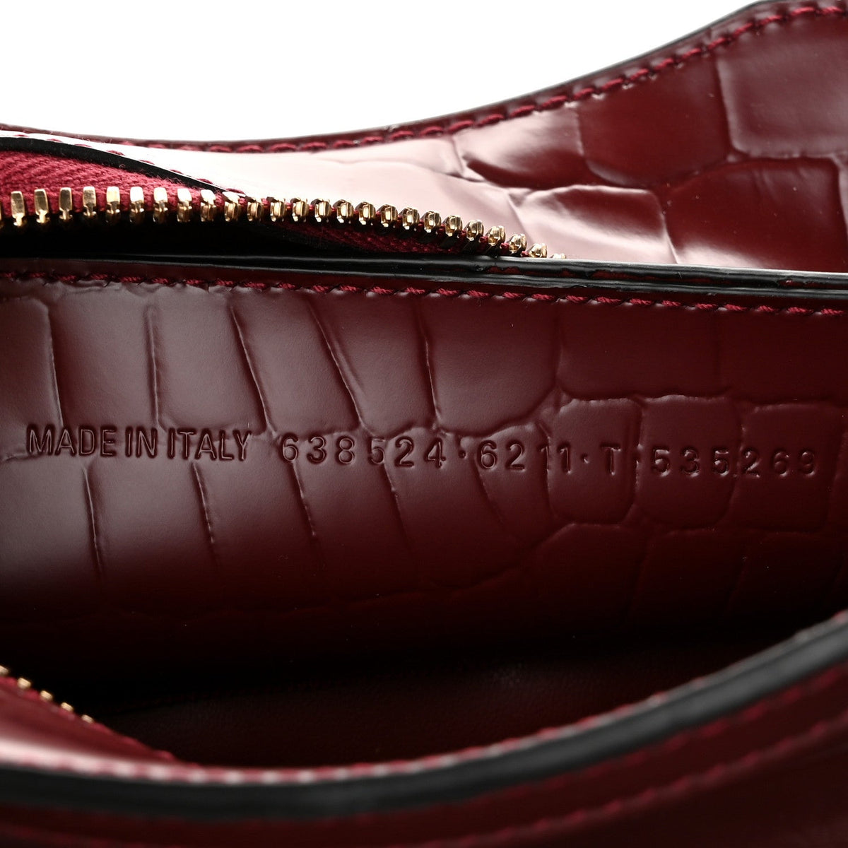 Semi Shiny Calfskin Crocodile Embossed Neo Classic Gold Hardware Mini City Dark Red