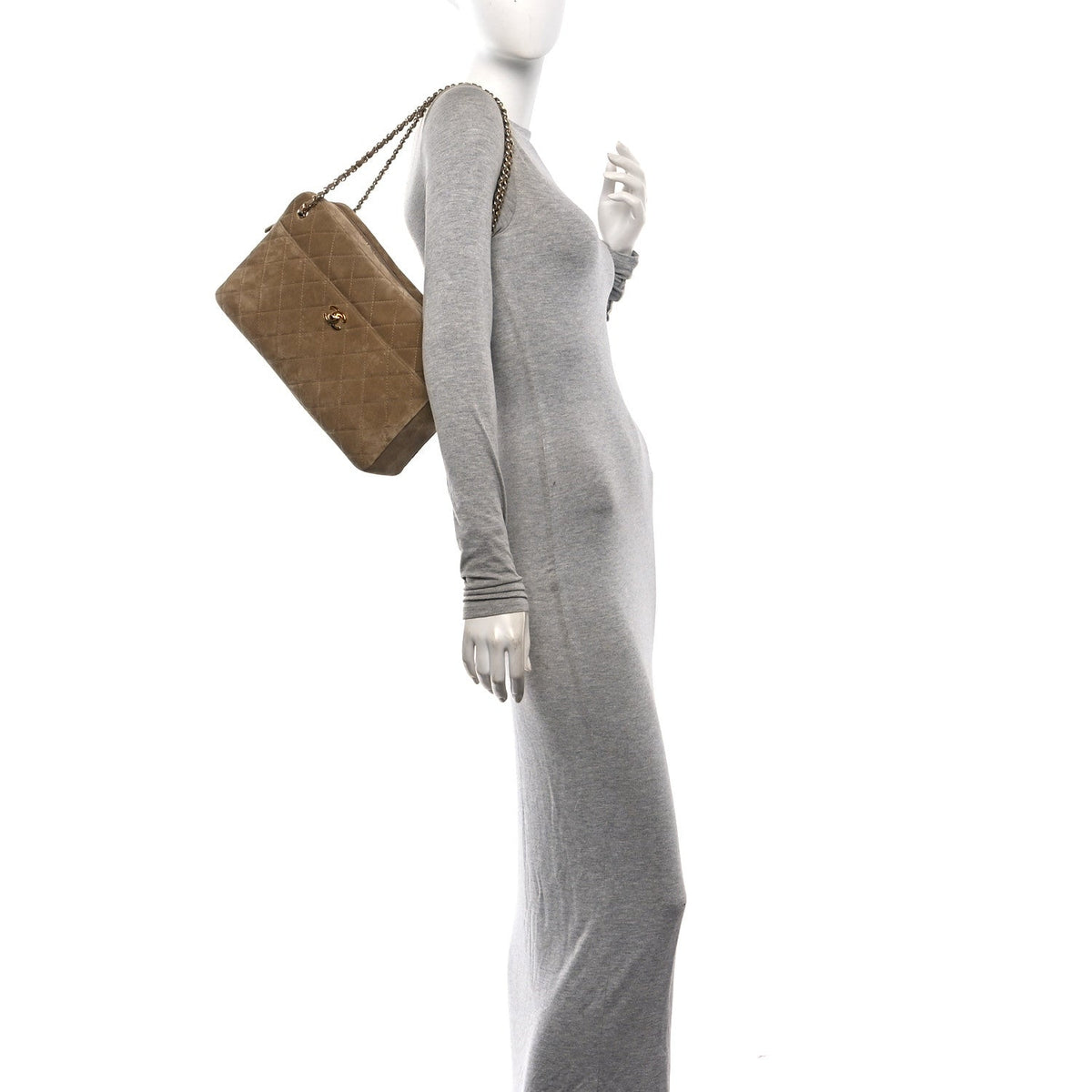 Suede Calfskin Maxi Camera Case Dark Beige