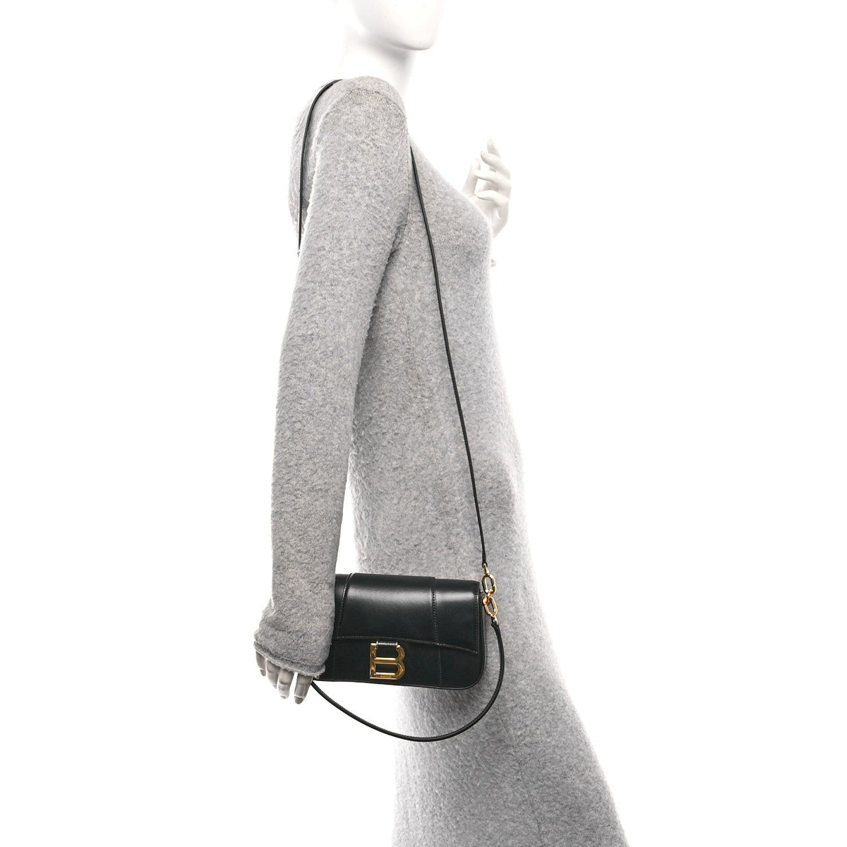 Natural Smooth Calfskin Small Hourglass Sling Bag Black
