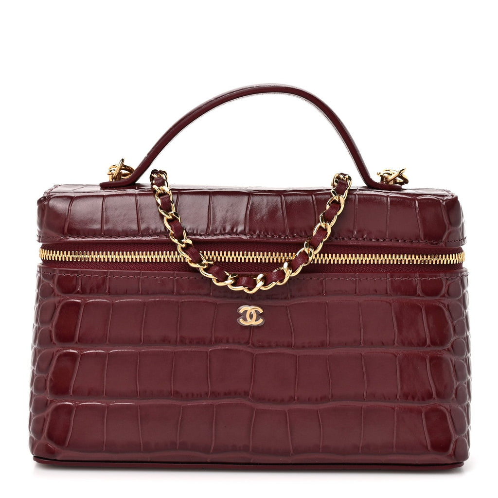 Calfskin Crocodile Embossed Crococo Exoticoco Vanity With Chain Dark Burgundy