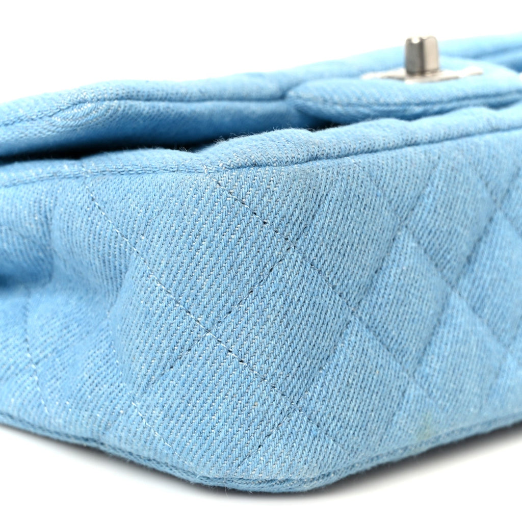 Denim Quilted Mini Rectangular Flap Blue
